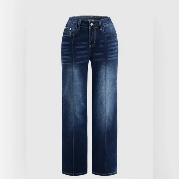 Flamingals Wash Seam Front Mid Rise Straight Leg Jeans Size Large NWT - Picture 4 of 13